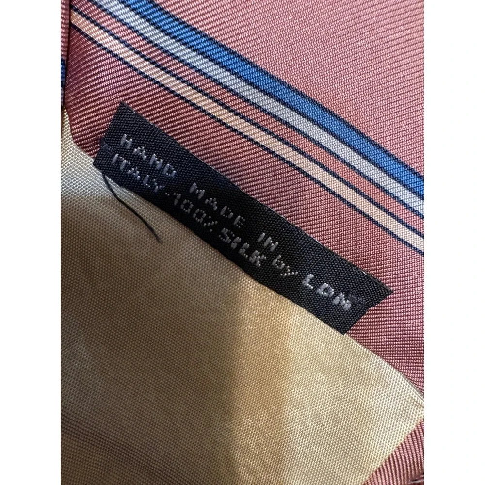 Cromwell & Stokes Mens Silk Tie Handmade in Italy Rose Blue Striped Necktie